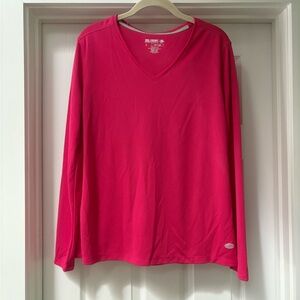 Reel Legends Women's V-Neck Long Sleeve Performance Tee - Bright Pink